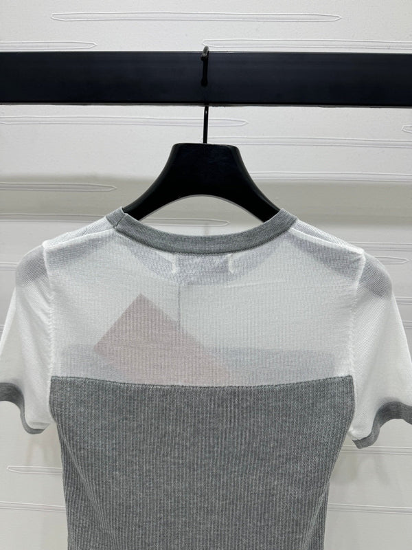 MIUMIU CREW NECK SHORT-SLEEVE SHEER KNIT TOP 274812