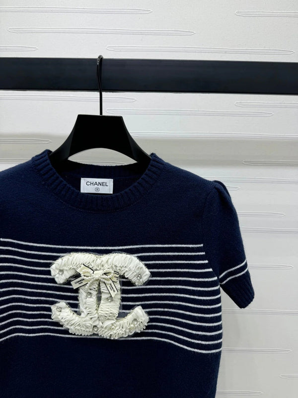 CHANEL SHORT-SLEEVE KNITTED PUFF-SLEEVE TOP 274951