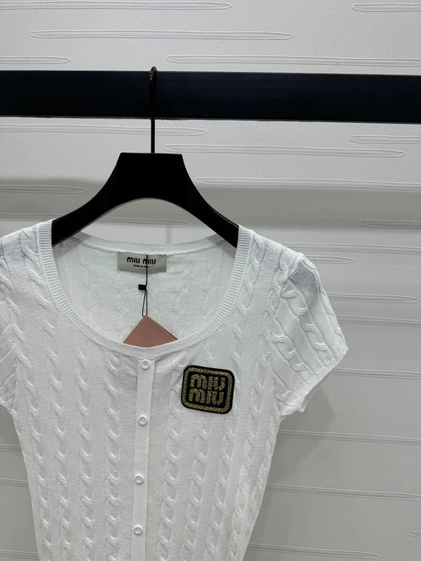 MIUMIU U-NECK KNITTED SHORT-SLEEVE TOP WHITE 274946