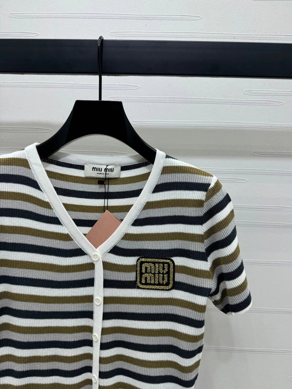 MIUMIU SHORT-SLEEVE KNIT CARDIGAN 274944