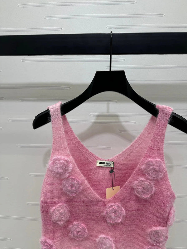 MIUMIU KNIT VEST WITH 3D FLORAL DETAILS 274890