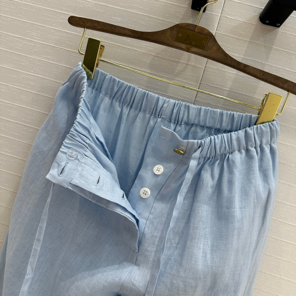 LP STRAIGHT-LEG LINEN PANTS IN BLUE
