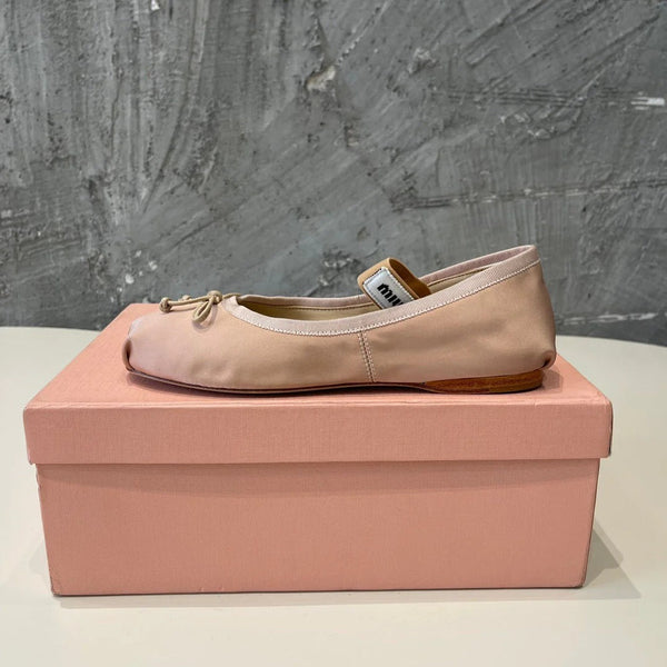 BALLET FLAT SHOES PASTEL PINK COLOR GLOSSY SHEEPSKIN