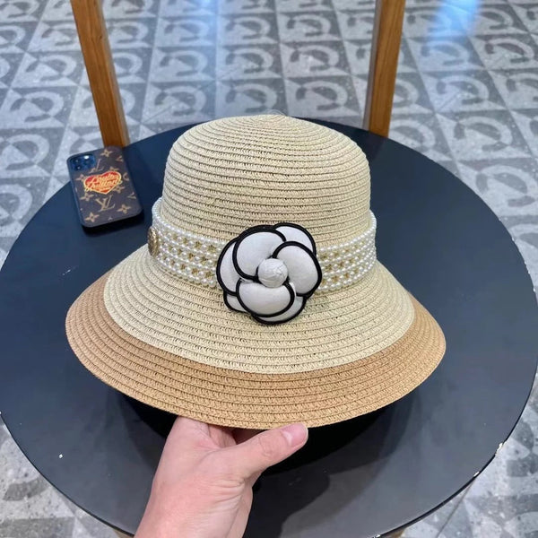 STRAW BUCKET HAT WINDSOR GREIGE WITH PEARLS 672763