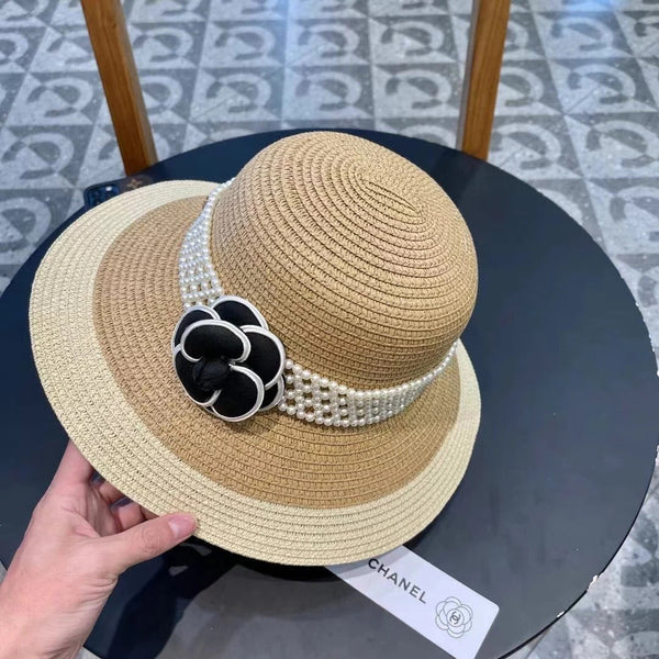 STRAW BUCKET HAT WITH PEARLS 672765