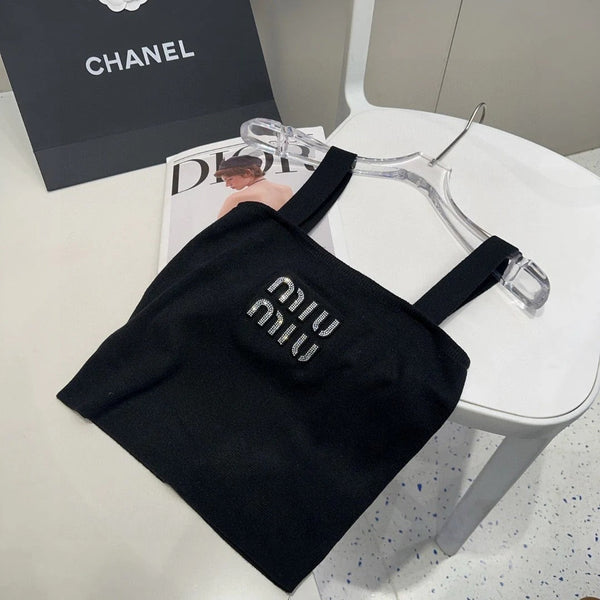 CAMI TOP 643227 IN BLACK COTTON RIBBED KNIT