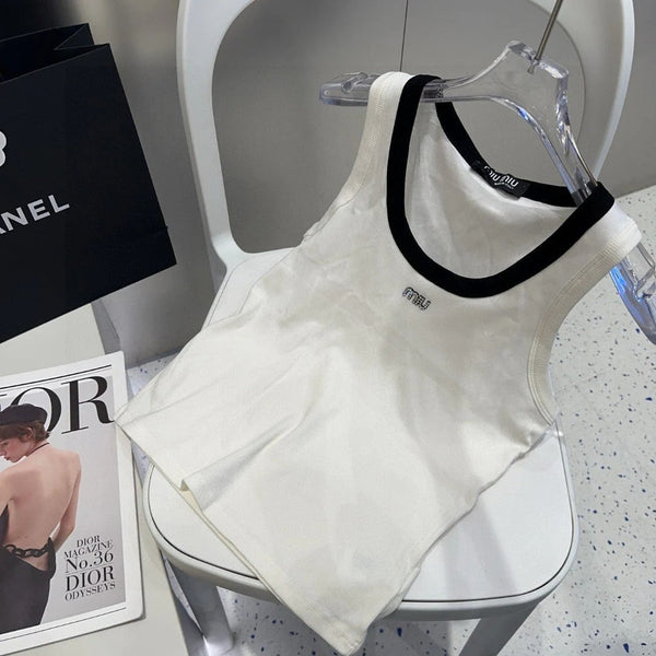 TANK TOP 615175 IN WHITE COTTON RIBBED BLACK TRIM