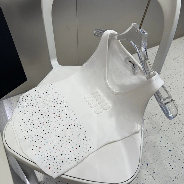 TANK TOP 640624 IN WHITE COTTON MUTILCOLOR CRYSTAL