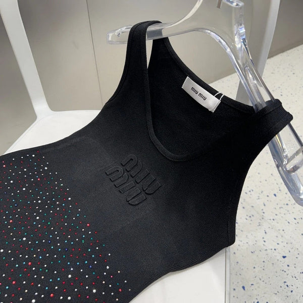 TANK TOP 640626 IN BLACK COTTON MUTILCOLOR CRYSTAL