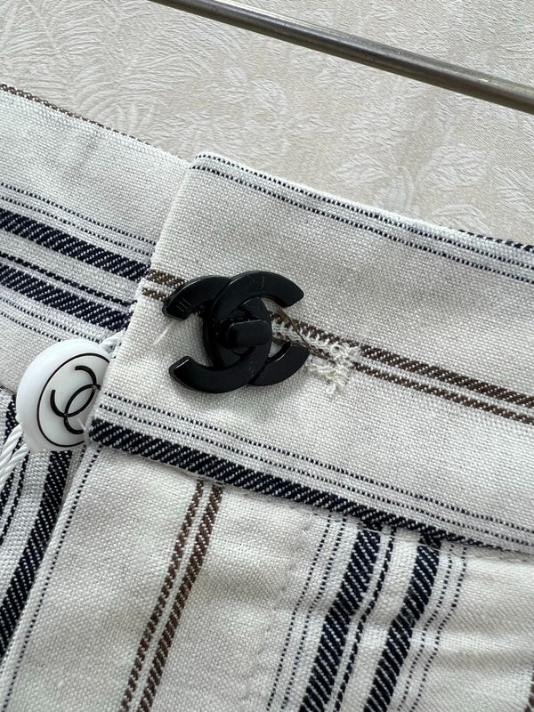 PANTALONI CHANEL IN LINO A RIGHE A GAMBA LARGA 275056