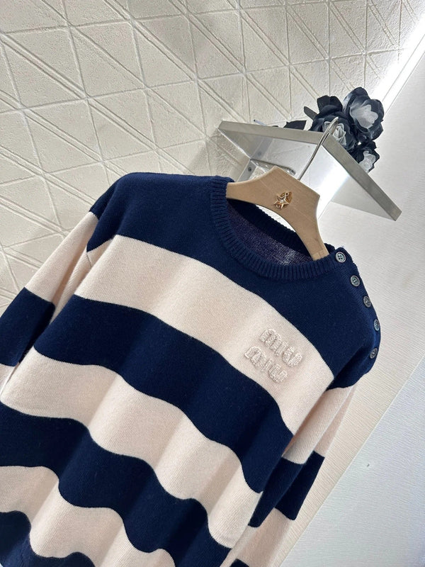 MIUMIU STRIPED CREW NECK SWEATER 276678