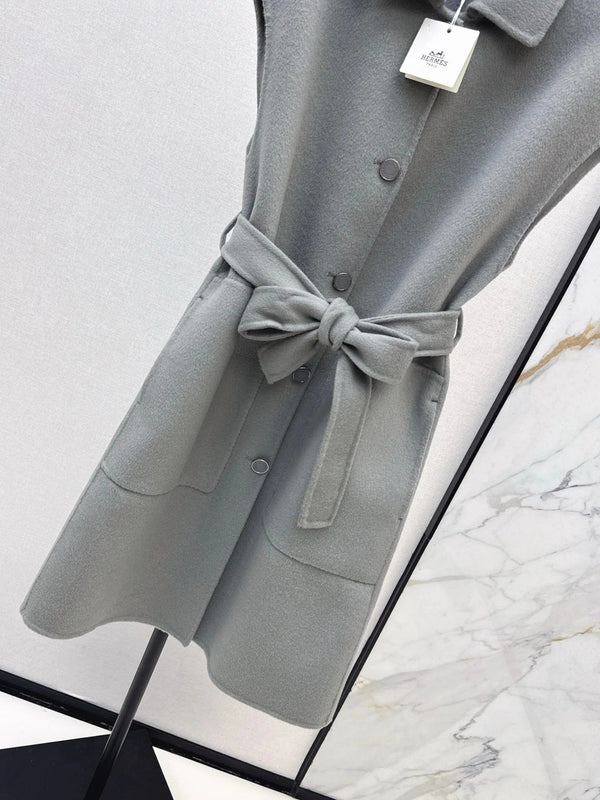 HERMES 25S SLEEVELESS WOOL VEST COAT WITH BOW BELT 96700