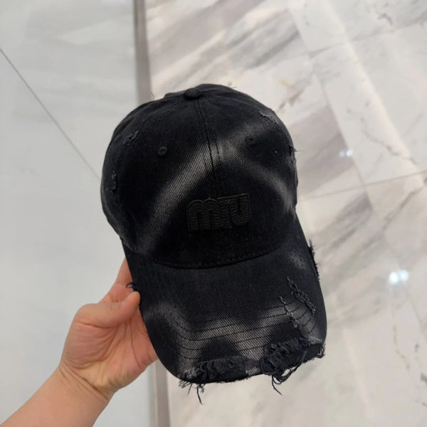 MM BASEBALL CAP IN BLACK DISTRESSED FABRIC STYLE 4