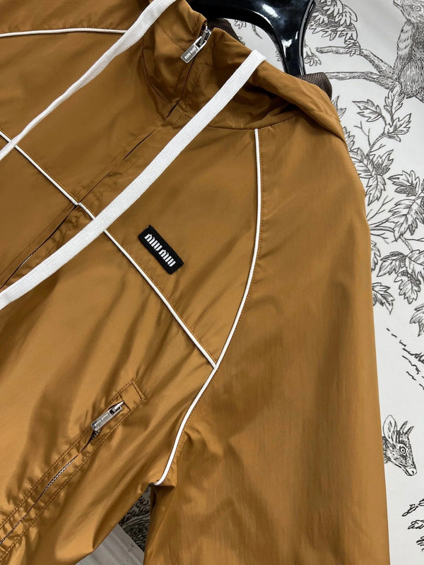 MIU 25S HOODED JACKET BROWN IN NYLON 263023