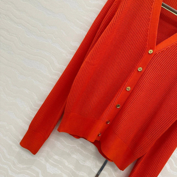 LP RED ORANGE V-NECK KNIT CARDIGAN