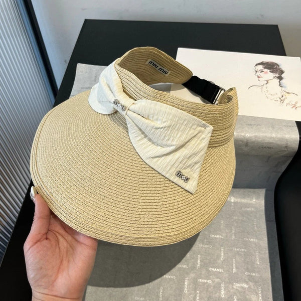 MM OPEN-TOP STRAW HAT IN LIGHT BEIGE WITH LARGE BOW