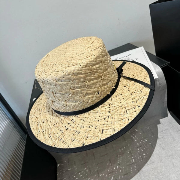 MM STRAW HAT IN BEIGE RAFFIA MIX BLACK FABRIC TRIM