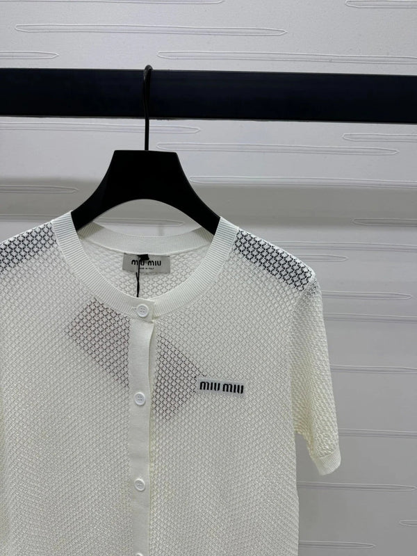 MIU 25S SHORT SLEEVE ROUND NECK CARDIGAN 264268