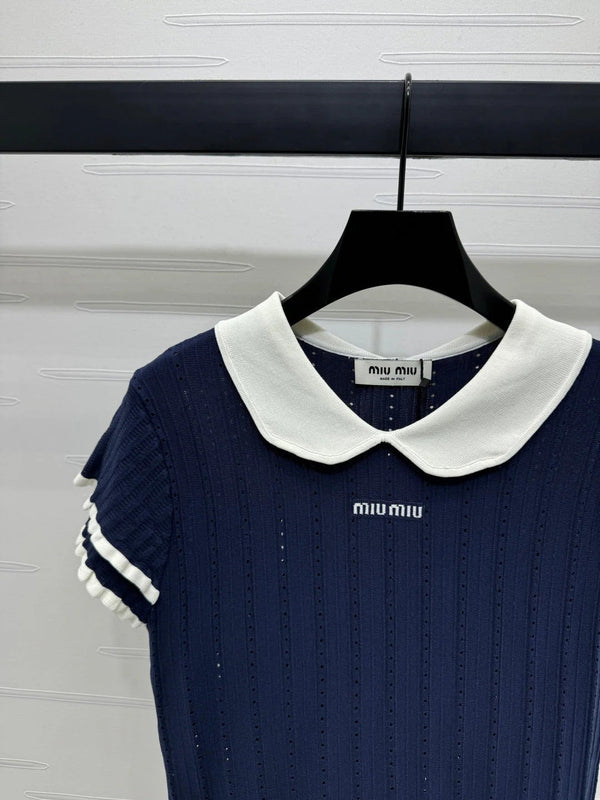 MIUMIU SHORT-SLEEVE PETER PAN COLLAR TOP 274827