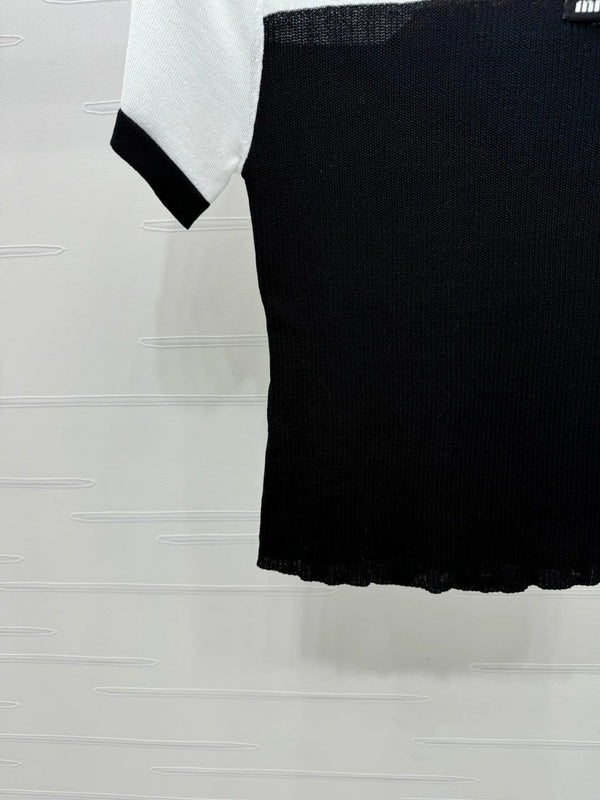 MIUMIU CREW NECK SHORT-SLEEVE SHEER KNIT TOP 274813