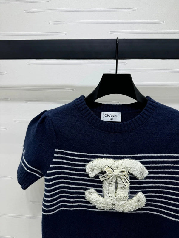 CHANEL SHORT-SLEEVE KNITTED PUFF-SLEEVE TOP 274951