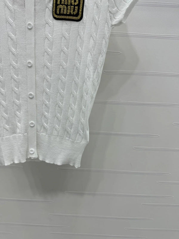 MIUMIU U-NECK KNITTED SHORT-SLEEVE TOP WHITE 274946