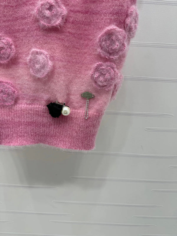 MIUMIU KNIT VEST WITH 3D FLORAL DETAILS 274890