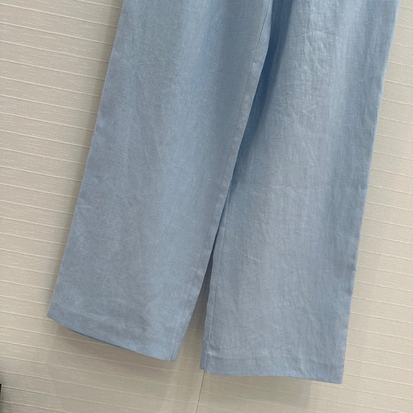 LP STRAIGHT-LEG LINEN PANTS IN BLUE