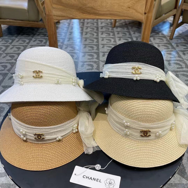 STRAW HAT BOW WITH PEARL IVORY 672698