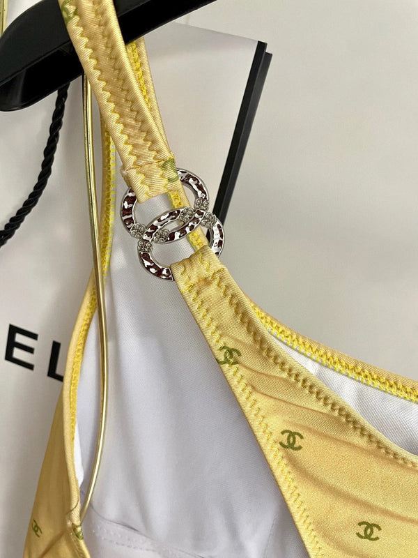 CC BIKINI SWIMSUIT SET IN YELLOW AND GREEN LOGO 593033