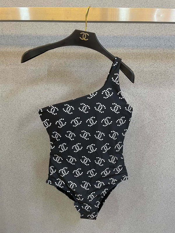 CC BIKINI SWIMSUIT SET IN BLACK AND WHITE LOGO PRINTED 615195