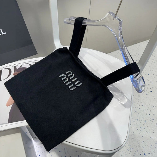 CAMI TOP 643227 IN BLACK COTTON RIBBED KNIT