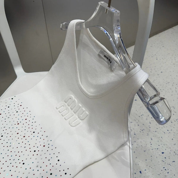 TANK TOP 640624 IN WHITE COTTON MUTILCOLOR CRYSTAL