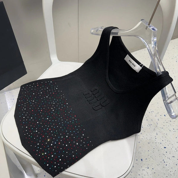 TANK TOP 640626 IN BLACK COTTON MUTILCOLOR CRYSTAL