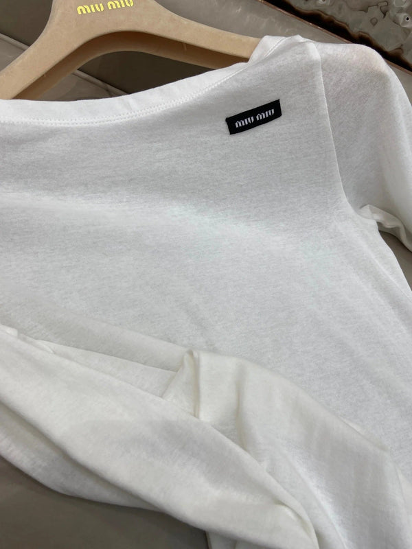 OFF SHOULDER LOGO T SHIRT 25S IN KATUN 266105