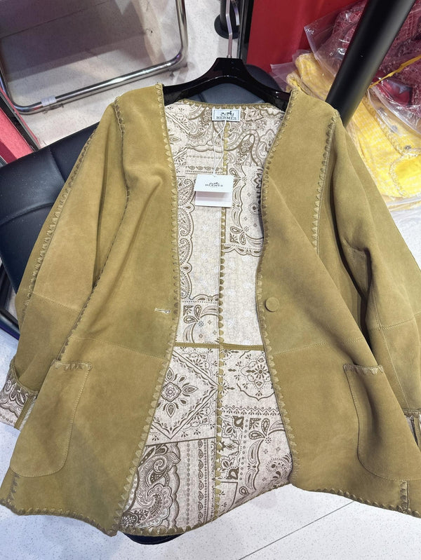 HERMES 25S MIDI SUEDE COAT 162