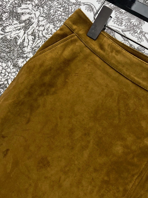 MIU MAHOGANY DOWN GOATSKIN SUEDE SKIRT 274613