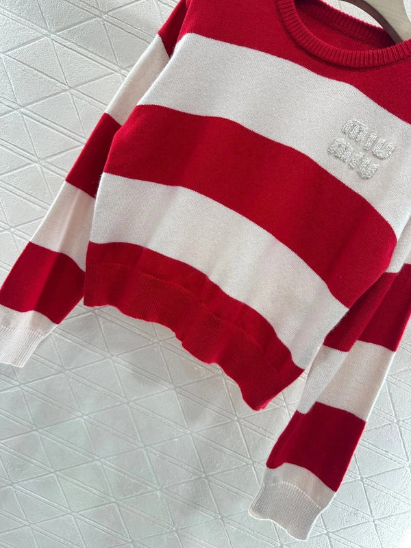 MIUMIU STRIPED CREW NECK SWEATER 276681