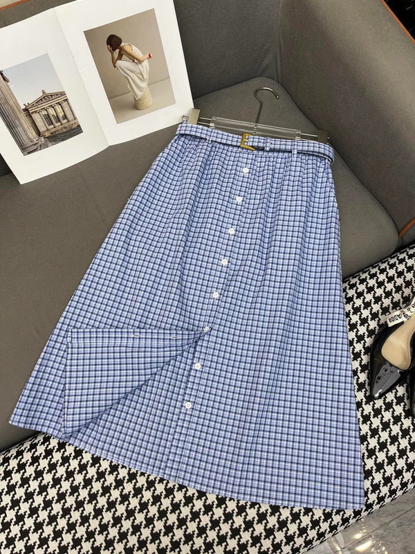 SET COORDINATO CON TOP E MINIGONNA A SCACCHI BLU