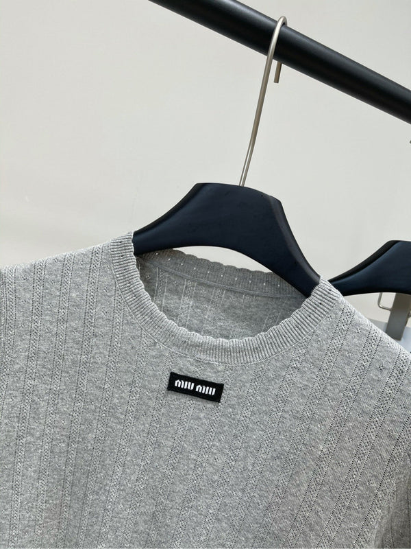 MIUMIU CREW NECK SHORT SLEEVE KNIT TOP 273085