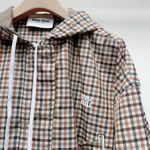 MIUMIU PLAID HOODED JACKET 228063