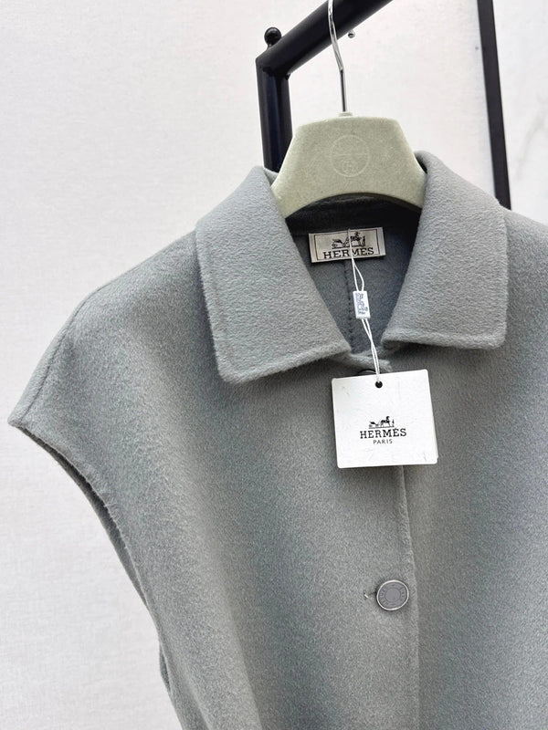 HERMES 25S SLEEVELESS WOOL VEST COAT WITH BOW BELT 96700