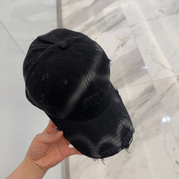MM BASEBALL CAP IN BLACK DISTRESSED FABRIC STYLE 4