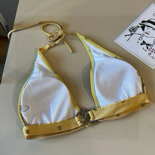 CC BIKINI SWIMSUIT SET IN YELLOW AND GREEN LOGO 606523