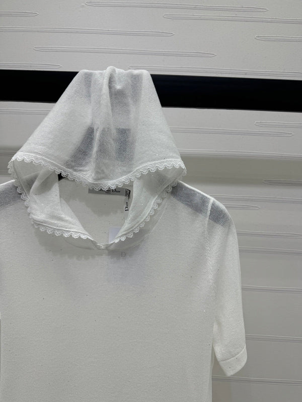 DIOR SHORT-SLEEVE LACE-KNIT HOODIE 274811