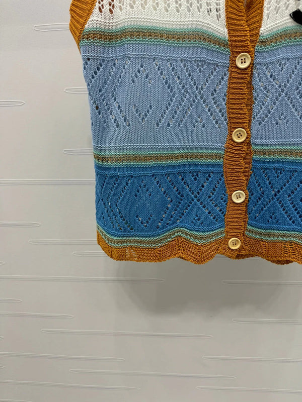 CHANEL EMBROIDERED LOGO OPEN-KNIT VEST 274868