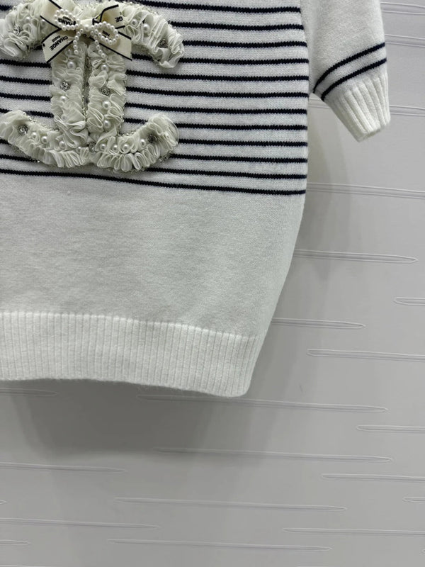 CHANEL SHORT-SLEEVE KNITTED PUFF-SLEEVE TOP 274950