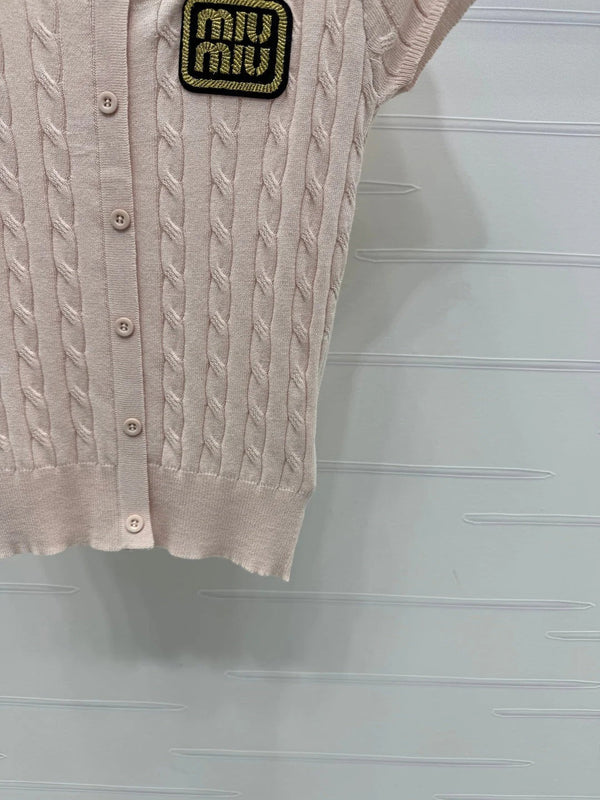 MIUMIU U-NECK KNITTED SHORT-SLEEVE TOP PINK 274947