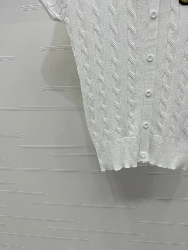 MIUMIU U-NECK KNITTED SHORT-SLEEVE TOP WHITE 274946