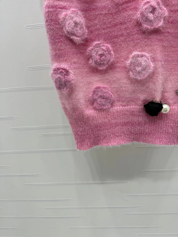 MIUMIU KNIT VEST WITH 3D FLORAL DETAILS 274890